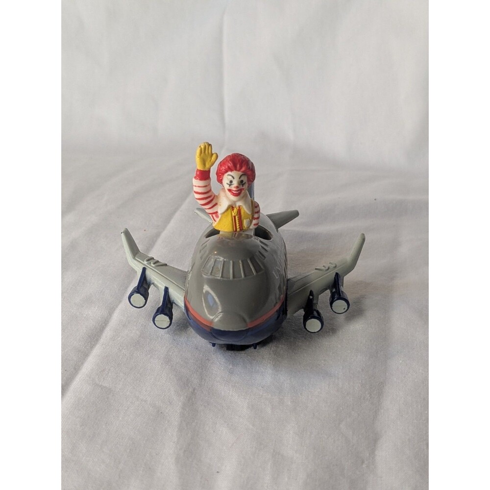 Vtg 1991 McDonalds United Airlines Gray Airplane Push Down Ronald & Plane Goes